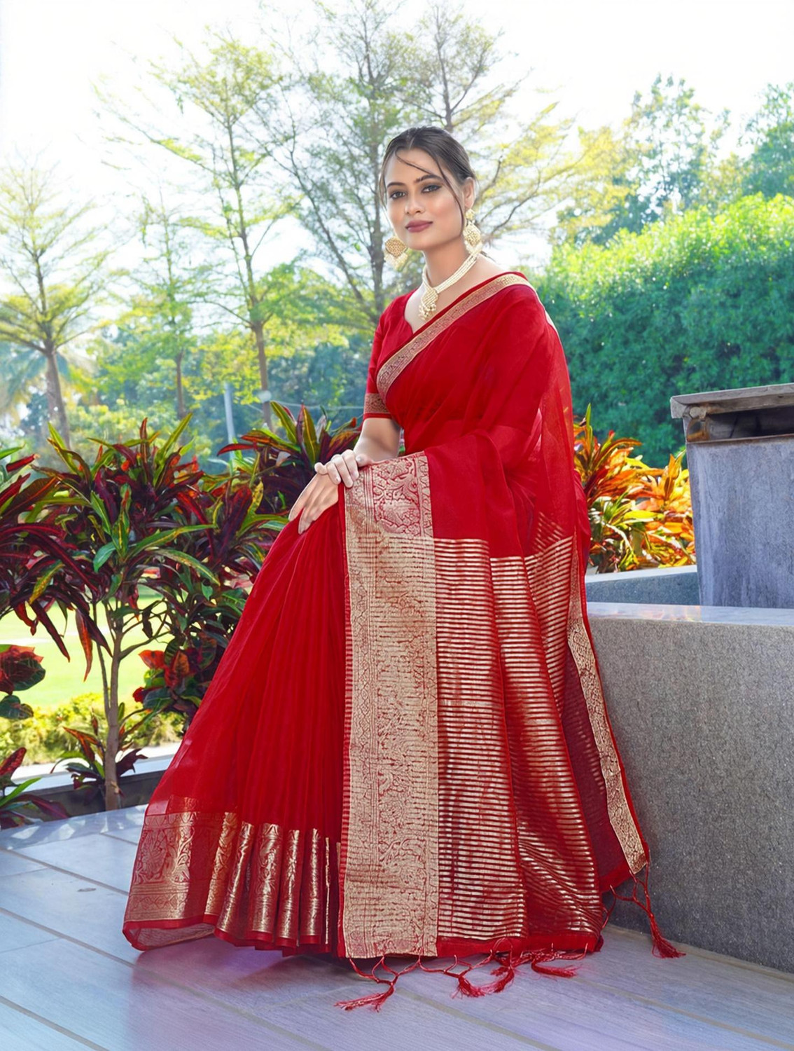 Image of KOTHARI SBT Solid /Plain Bandhani Organza Saree