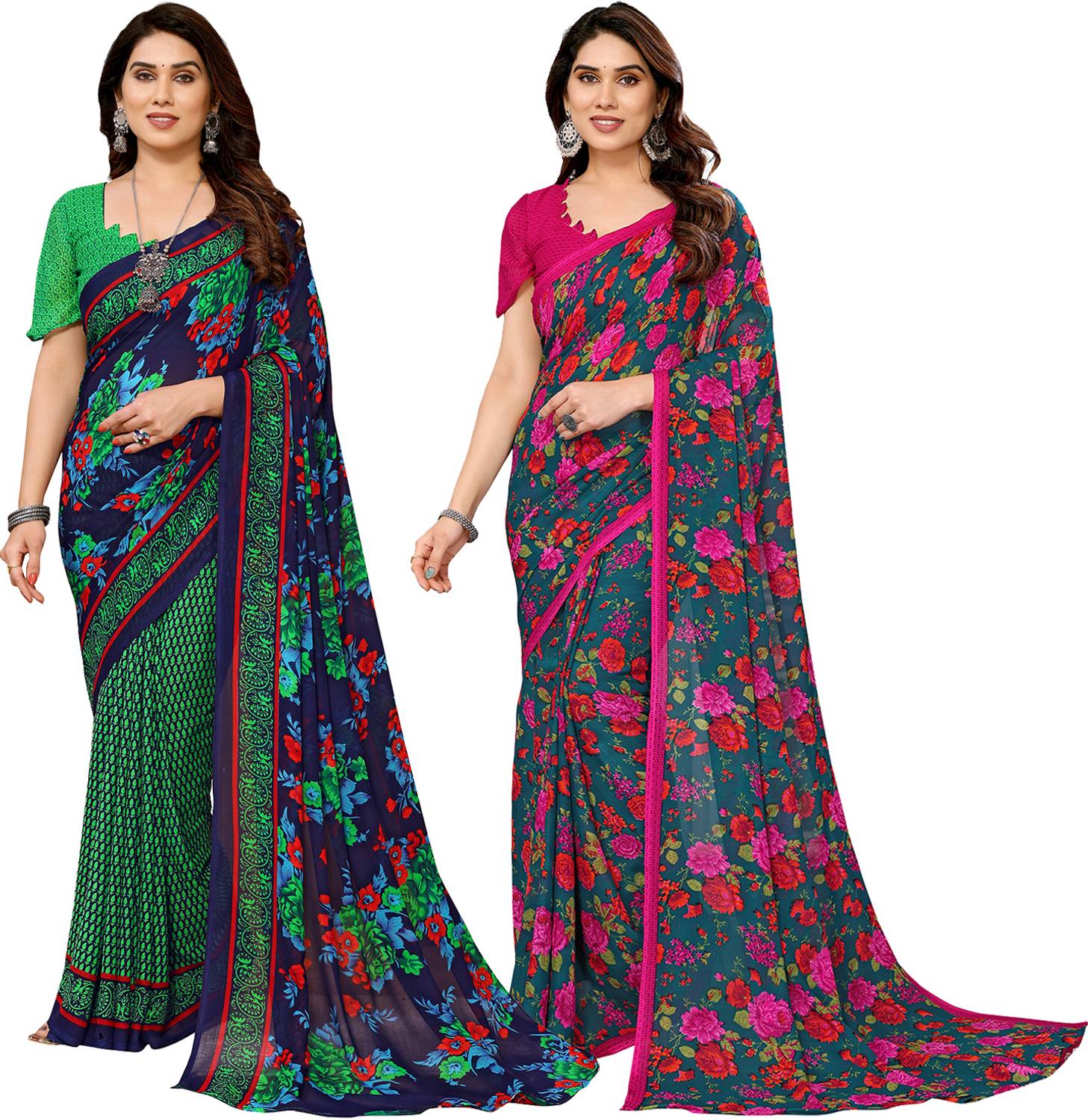 Anmi Paisley, Ombre, Geometric Print, Floral Print, Striped, Checkered, Self Design, Printed Daily Wear Georgette Saree