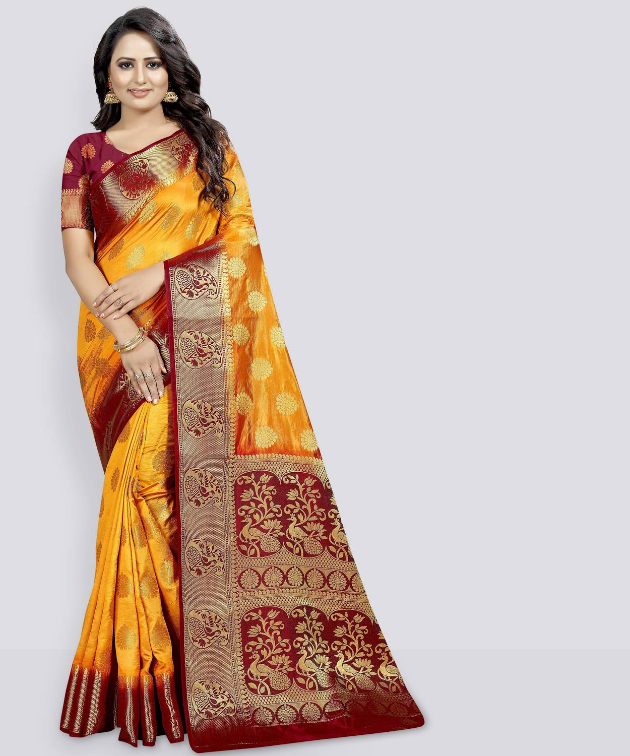 FINE WEAR Self Design Banarasi Cotton Silk, Jacquard Saree (Multi