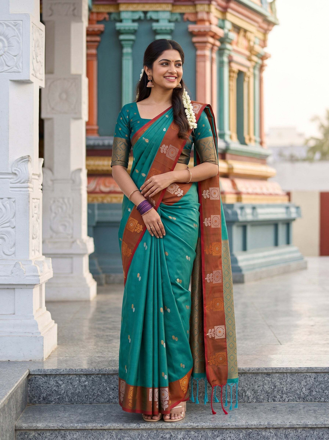 Image of MIMOSA Woven Kanjivaram Art Silk Saree (Green)