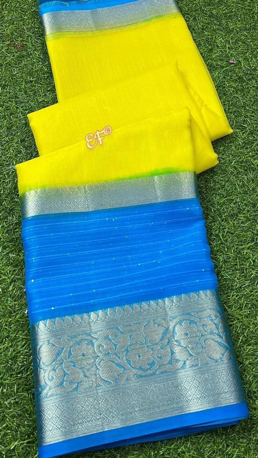 Banaras silk palace Embellished Bollywood Organza Saree (Yellow)