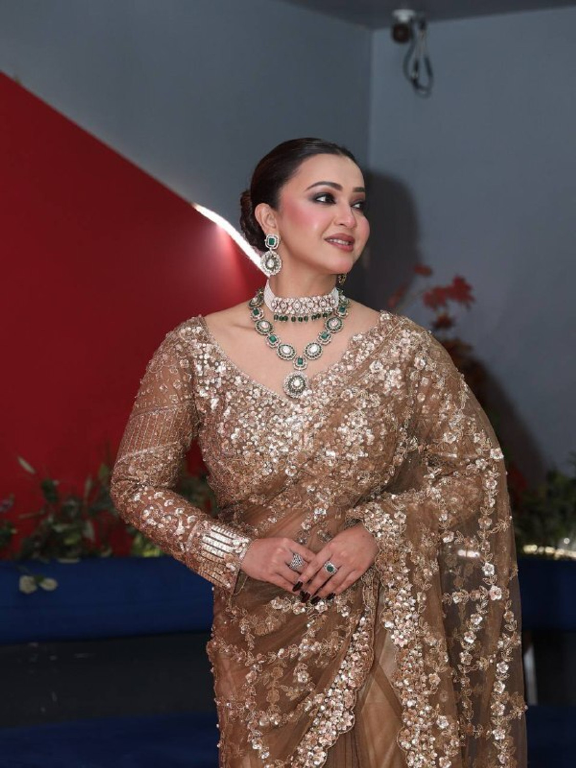 Nxshopy Embroidered, Embellished Bollywood Net Saree