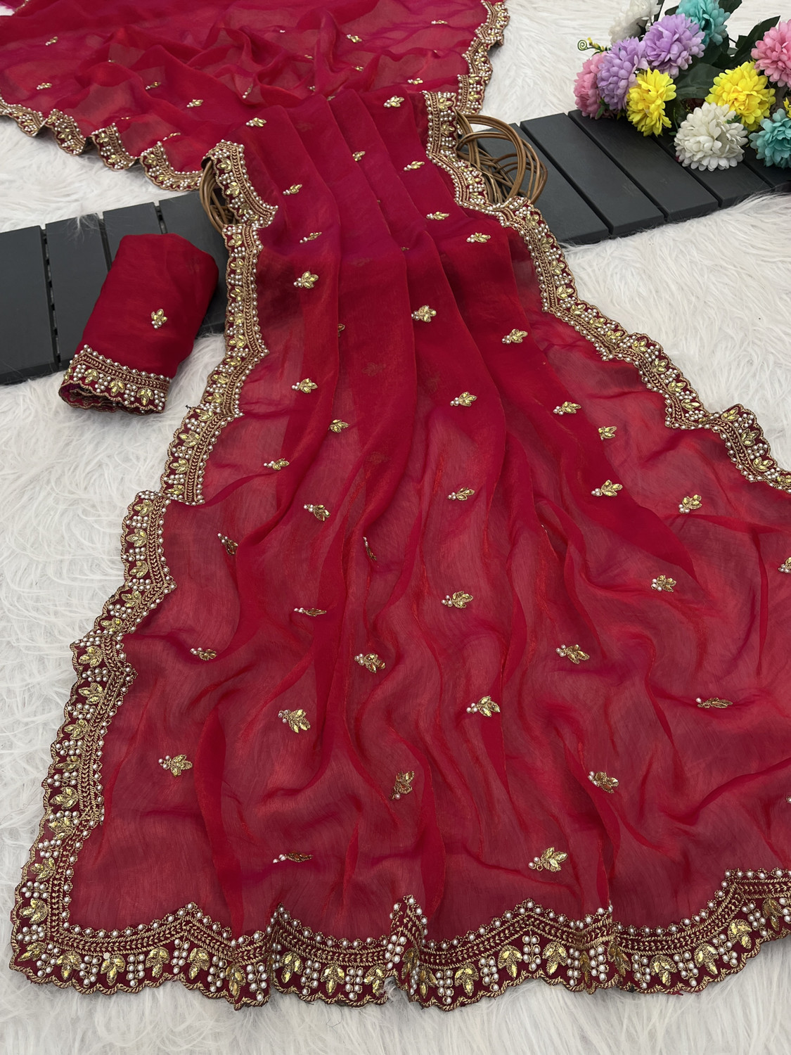 KanjiQueen Embellished Banarasi Jimmy Jimmy Saree