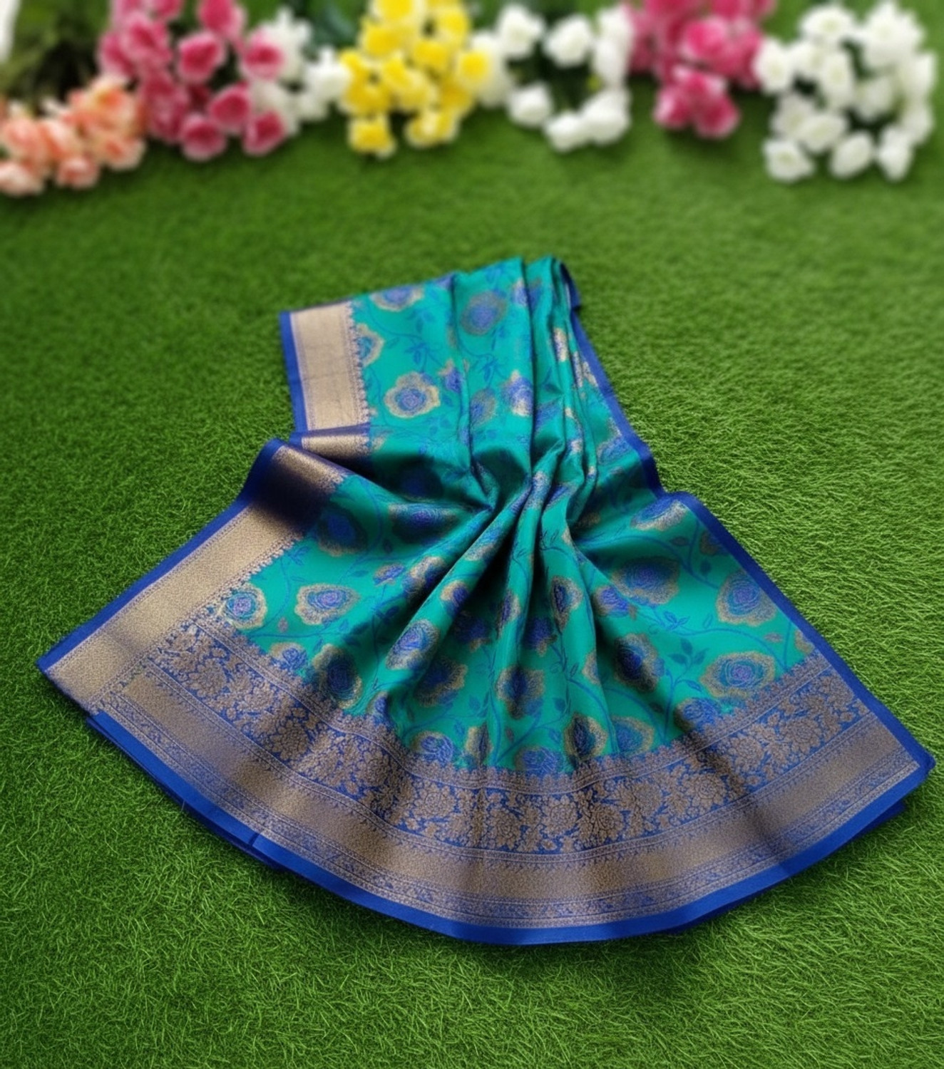 Image of BEAUTIFUL PEACOCK SAREES Floral Print Chettinadu Cotton Silk Saree