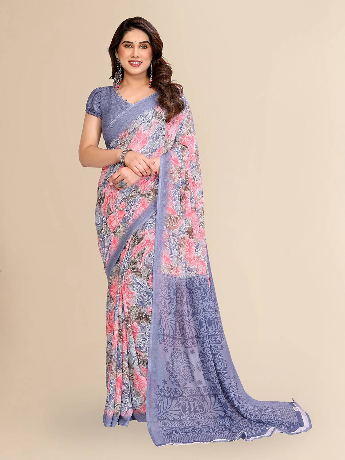Anmi Floral Print Bollywood Georgette Saree