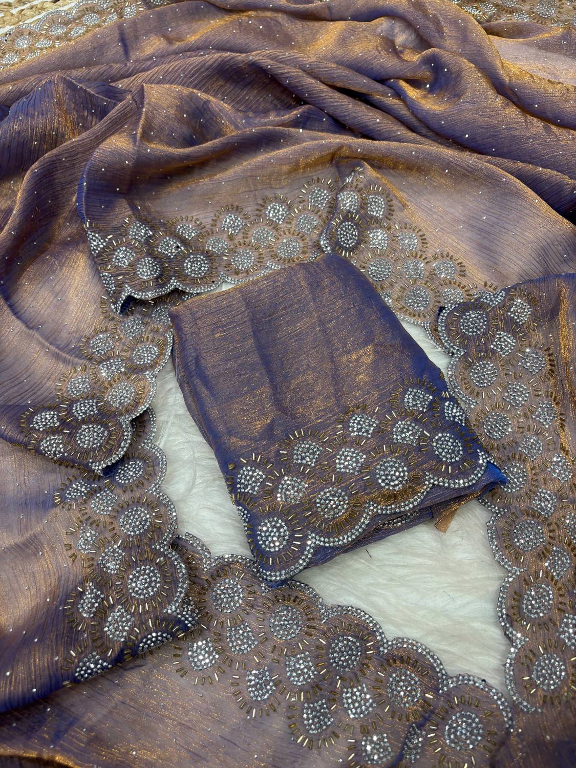 sadika Embellished Bollywood Jimmy Jimmy Saree Purple - Image 2