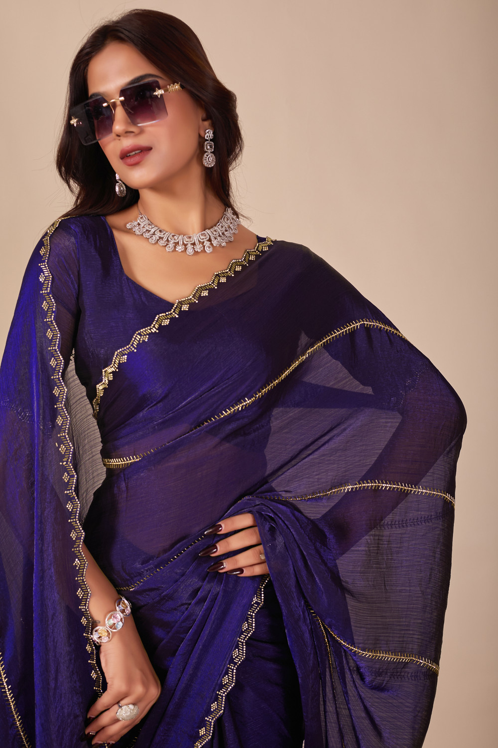 Image of Manokamna Embellished Bollywood Chiffon Saree