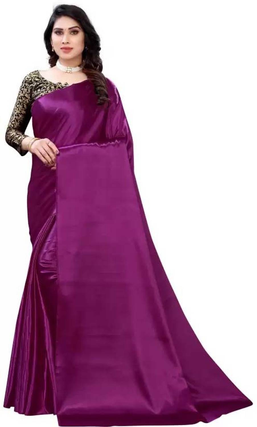 bv design Solid/Plain Daily Wear Satin Saree