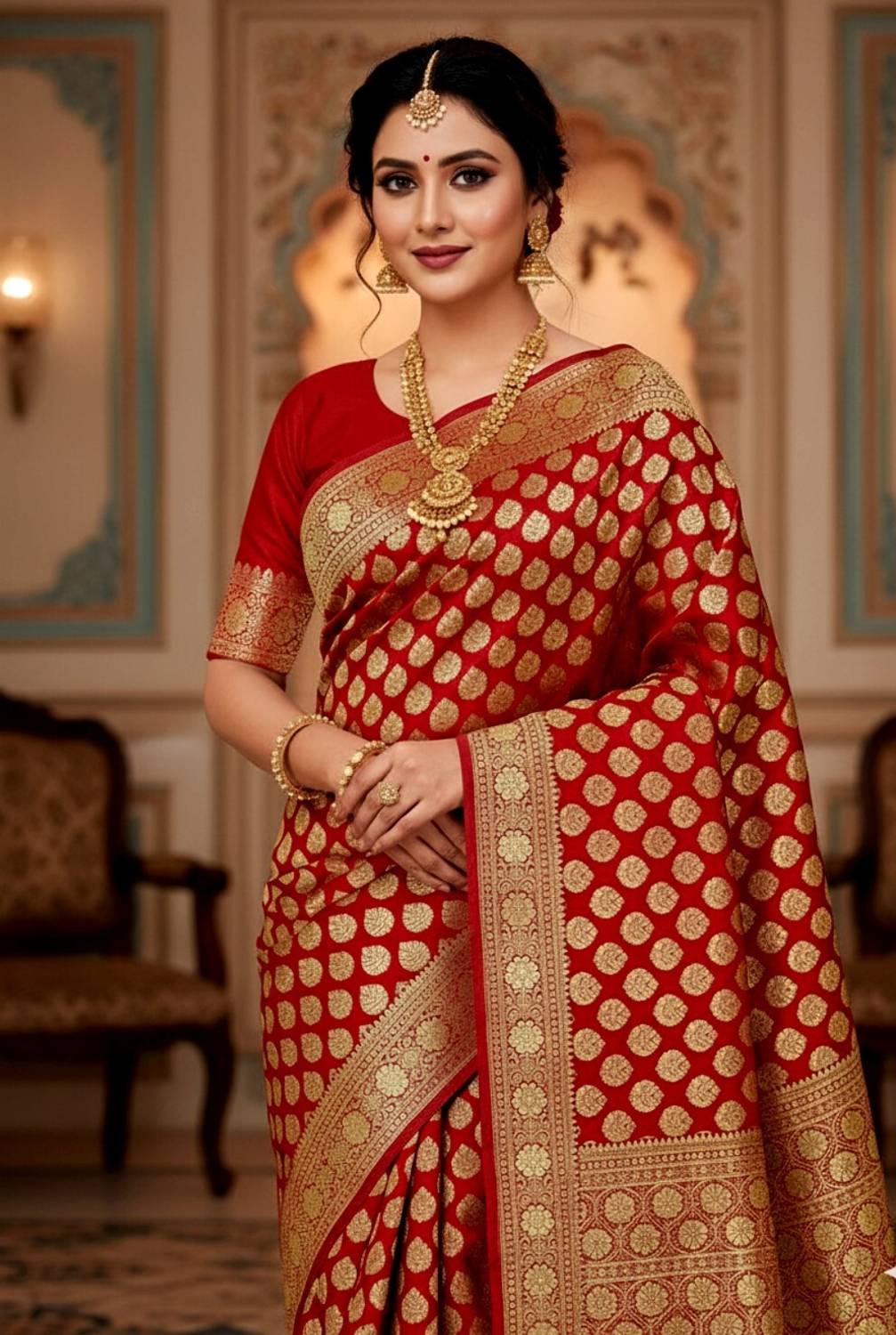 Peachmode Embellished Bollywood Handloom Satin Saree