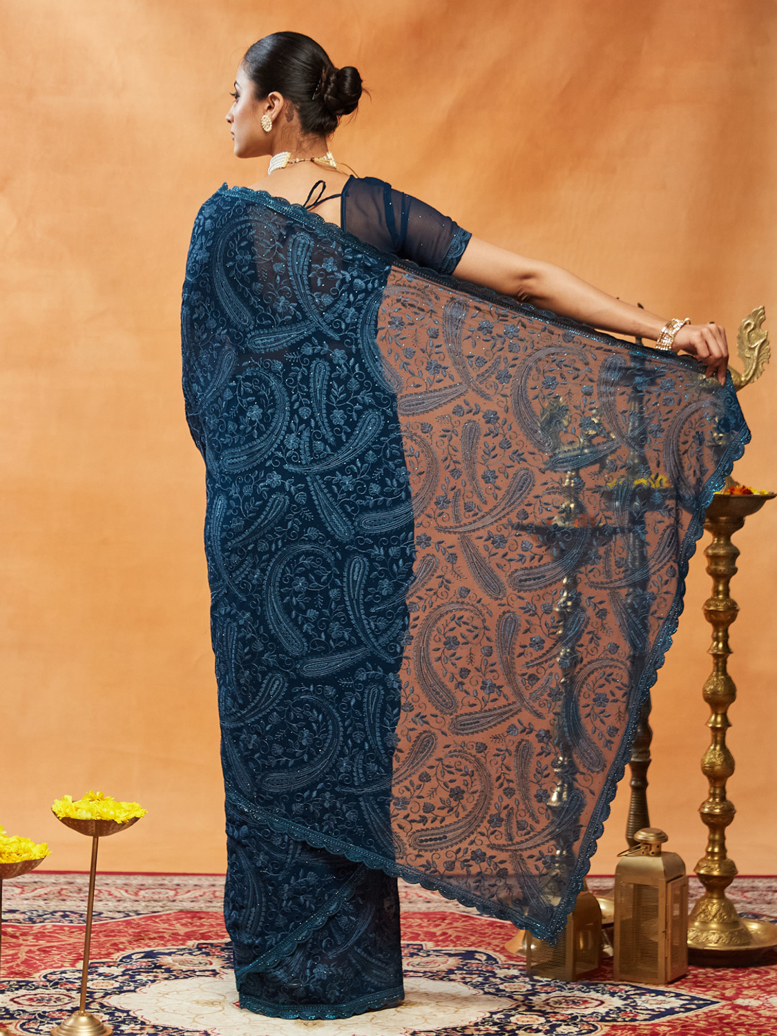 Image of KASEE Embroidered, Paisley Bollywood Chiffon Saree