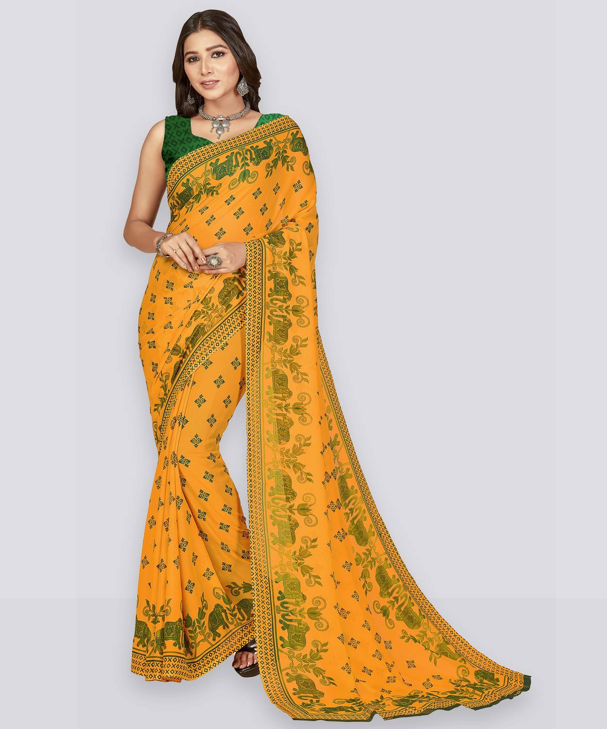 Anand Sarees Animal Print, Floral Print, Printed Daily Wear Georgette Saree