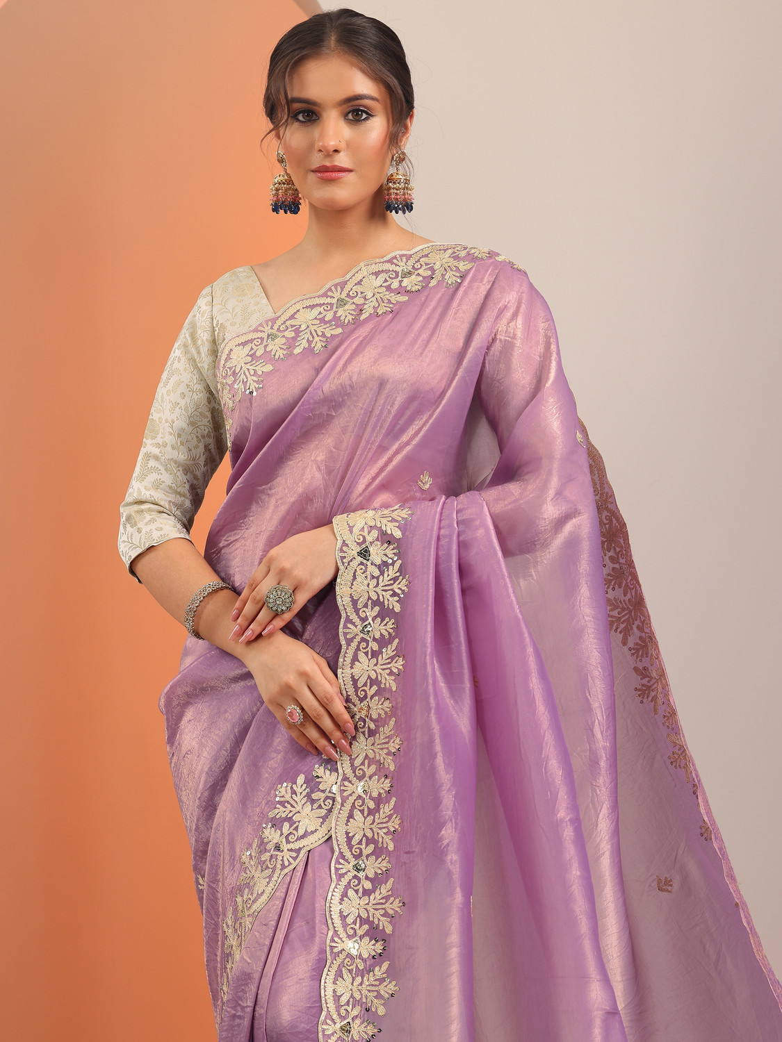 Image of LIBAS Embroidered Daily Wear Organza Saree