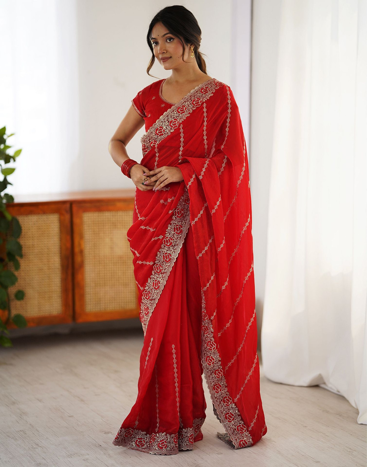 Image of Satrani Embroidered Bollywood Tissue Saree