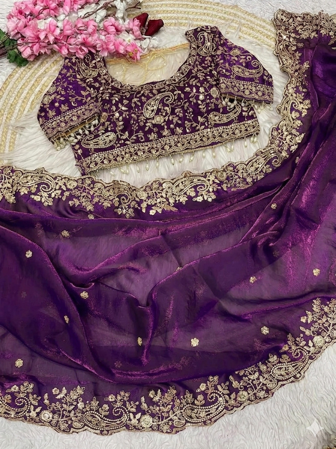 Image of krishna culture Embroidered Bollywood Satin Saree (Multicolor)
