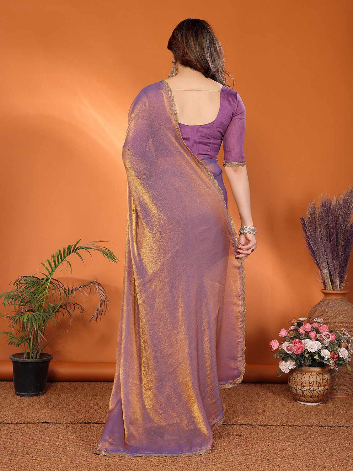 Image of kashvi sarees Embellished, Solid /Plain, Self Design Bollywood Tissue Saree
