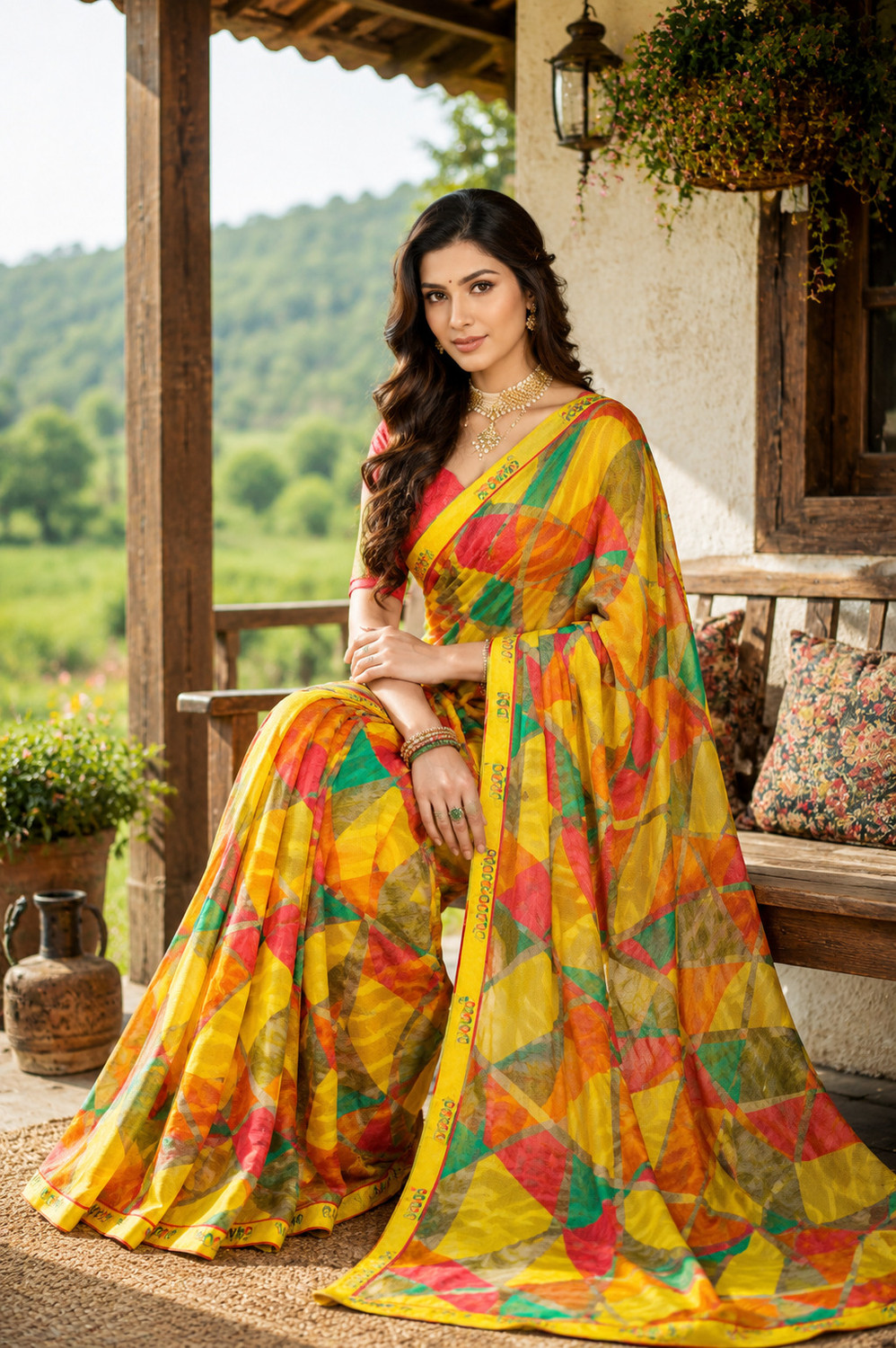 Image of Viyona Fashion Geometric Print Daily Wear Georgette Saree