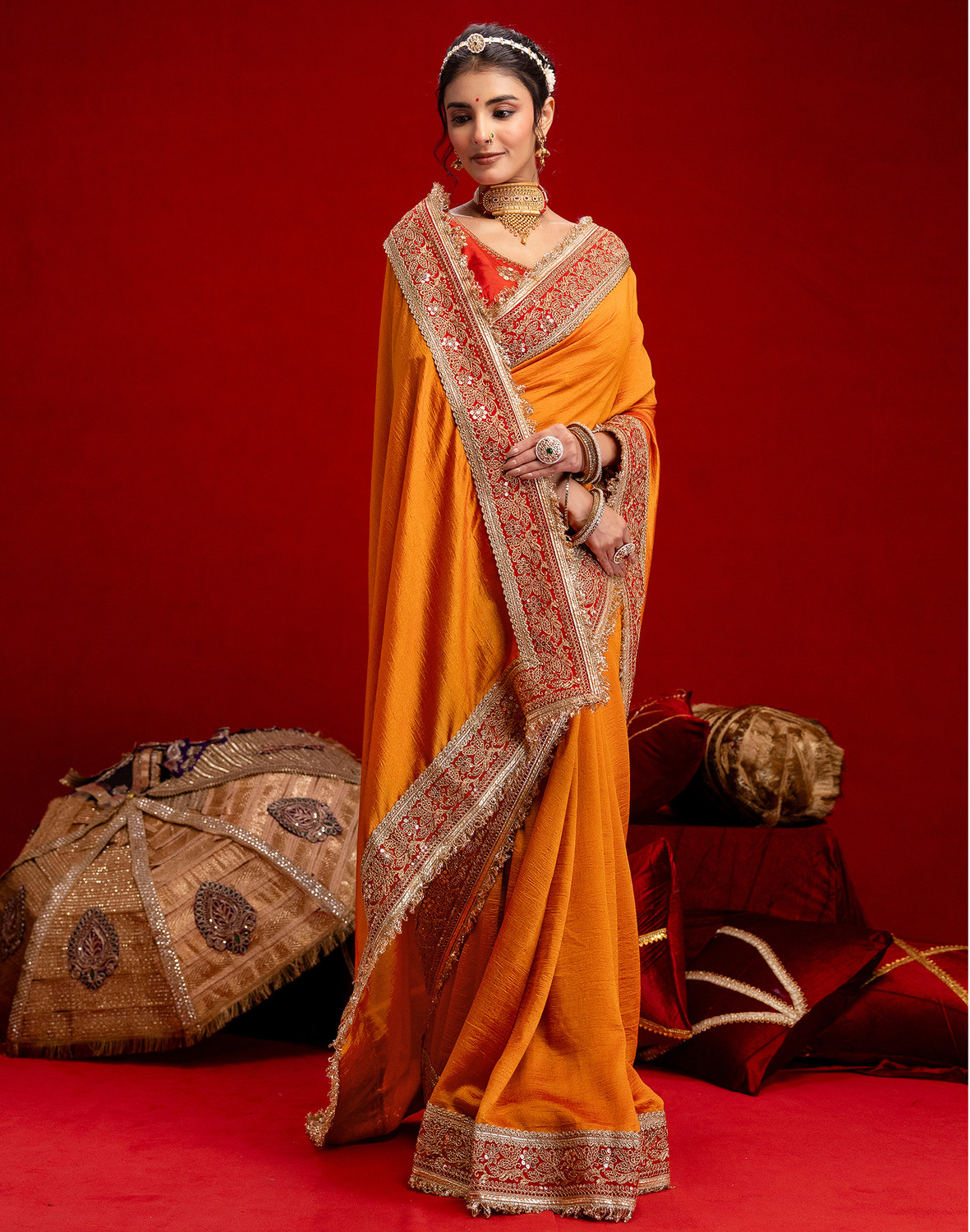 Image of Satrani Embroidered, Embellished Bollywood Silk Blend Saree