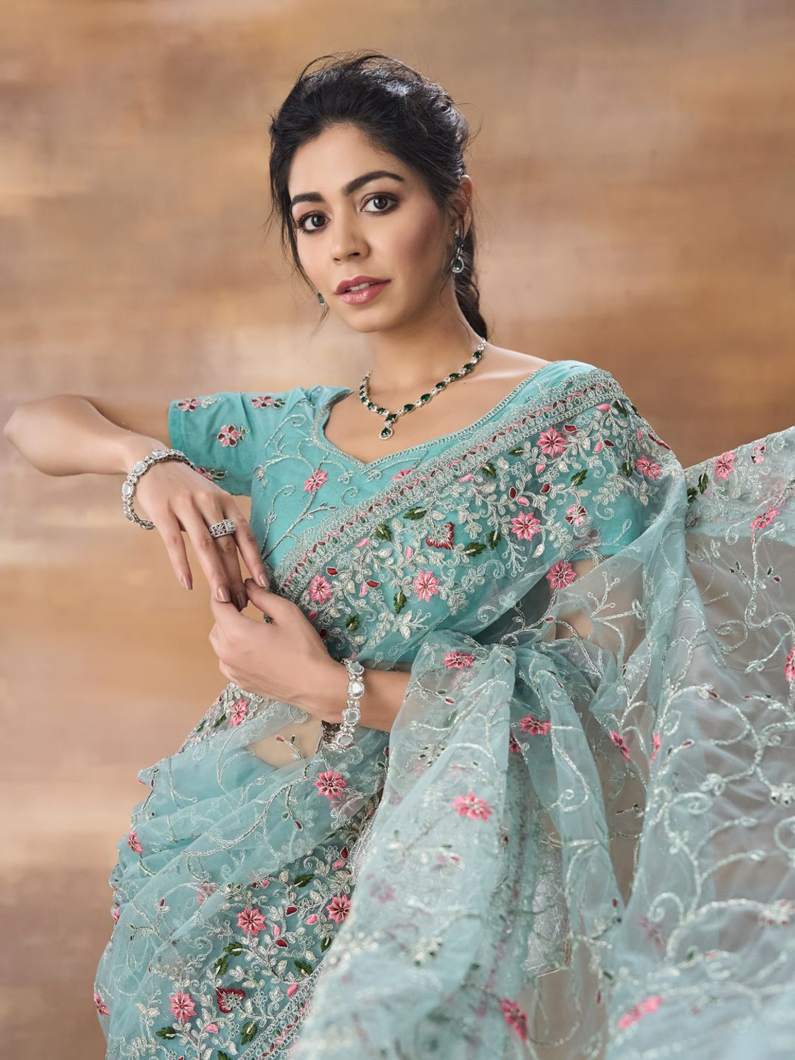 Image of KASEE Self Design Bollywood Net Saree