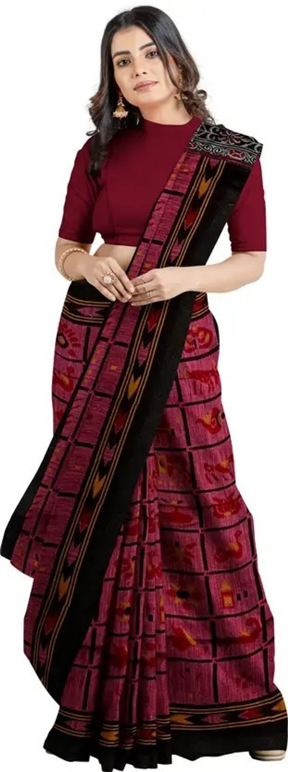 Image of Joyguru Textile Printed Sambalpuri Pure Cotton Saree