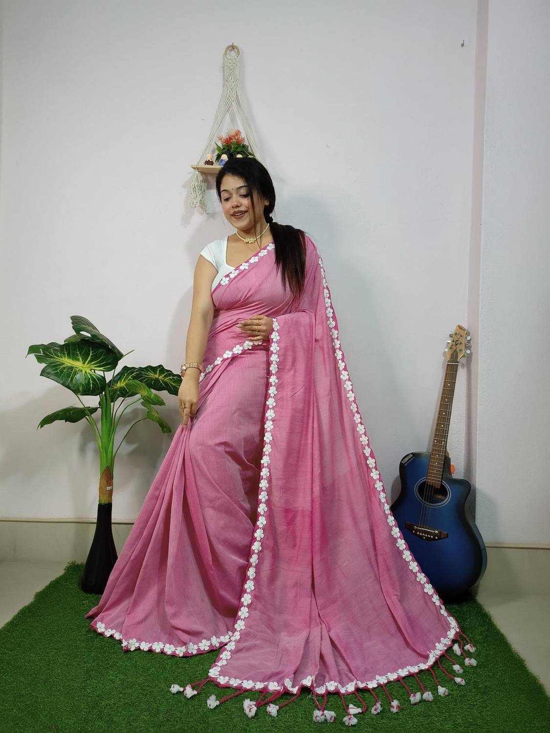 RAJTEXTILE Embroidered Handloom Cotton Blend Saree
