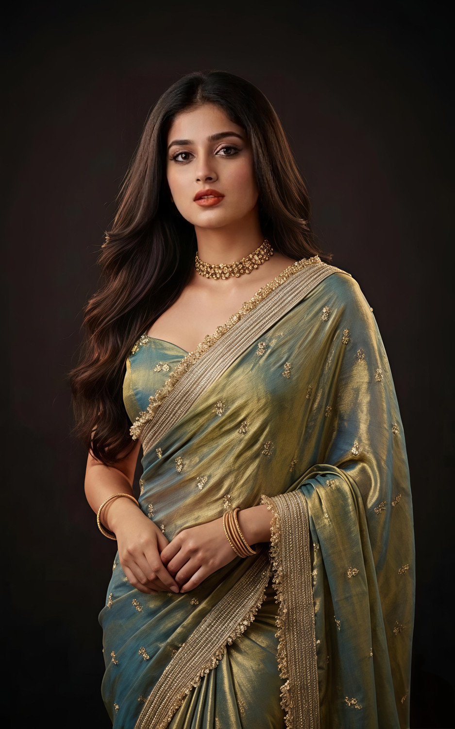 Image of Vabrics Self Design Bollywood Chiffon Saree