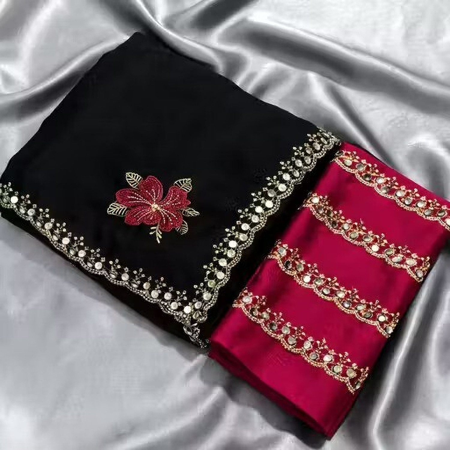 Image of JANKI ENTEPRISES Embroidered, Embellished Bollywood Art Silk Saree
