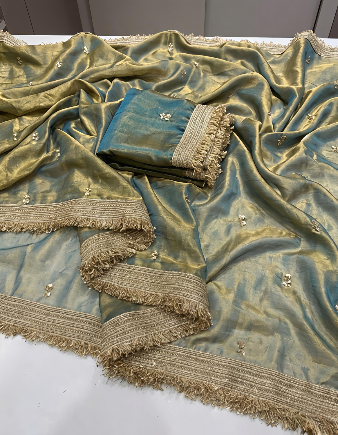 Image of Vabrics Self Design Bollywood Chiffon Saree
