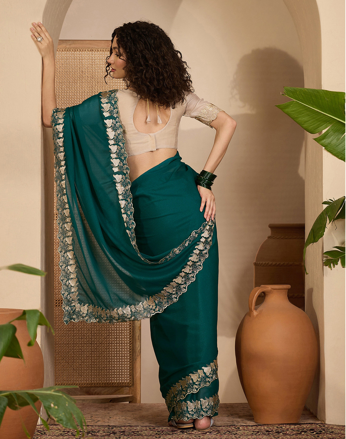 Image of Satrani Embroidered, Embellished Bollywood Georgette Saree