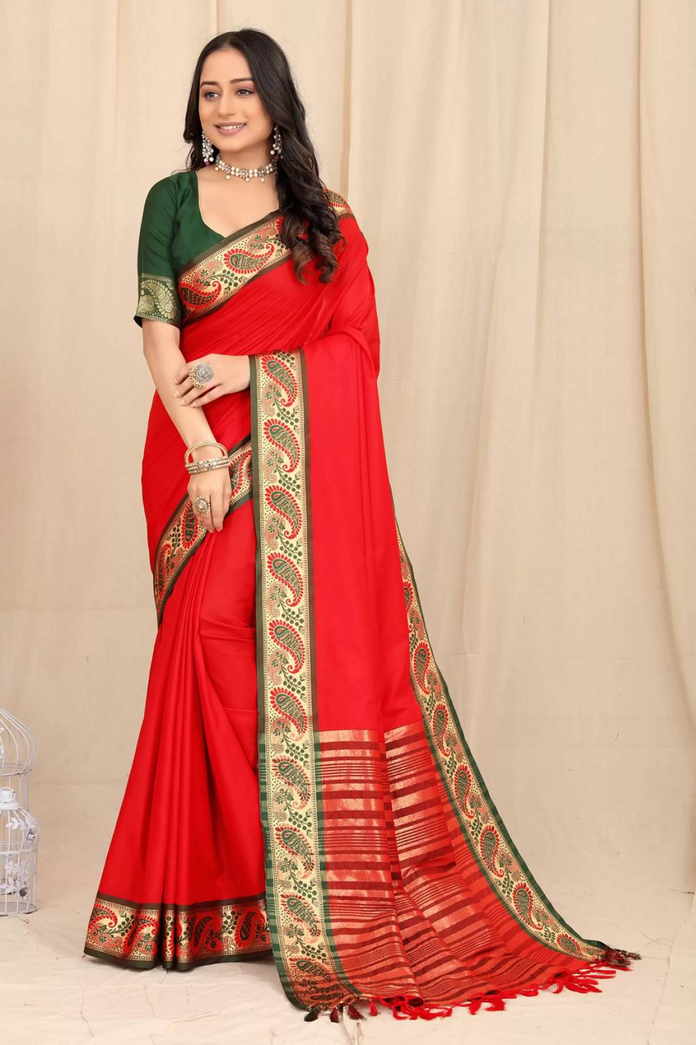 KRIYANSH Printed Banarasi Jacquard, Cotton Silk Saree