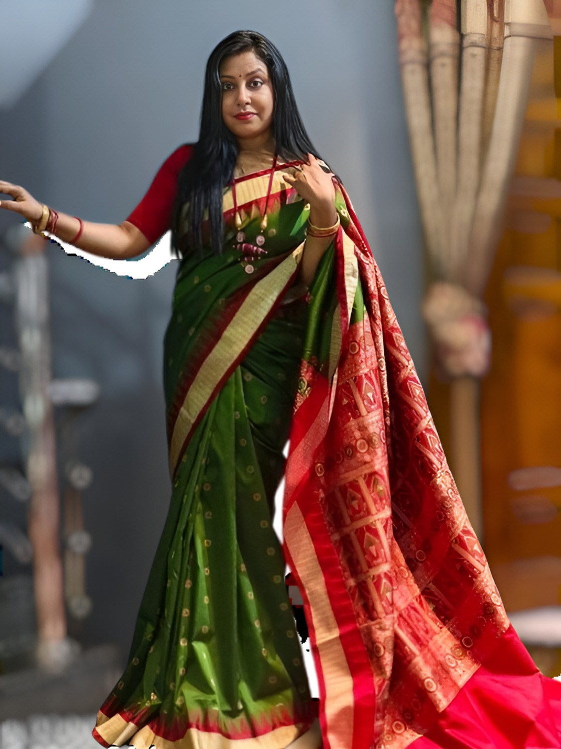Image of Welcome clothing center Self Design Sambalpuri Cotton Silk Saree