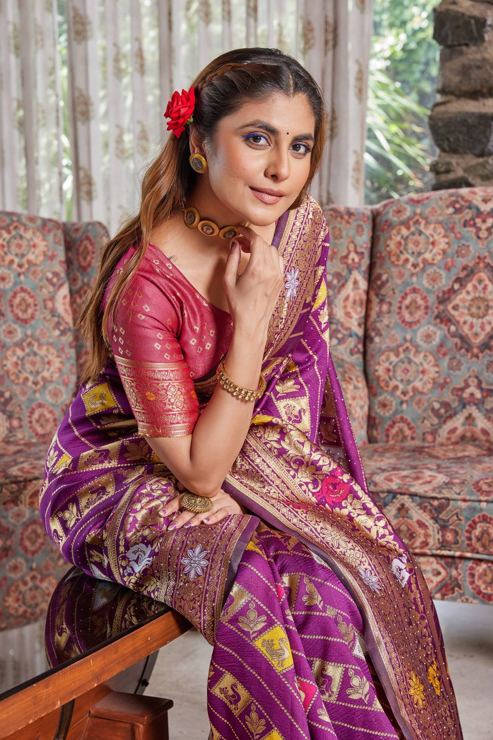Perfect Wear Printed Patola Cotton Silk, Jacquard Saree
