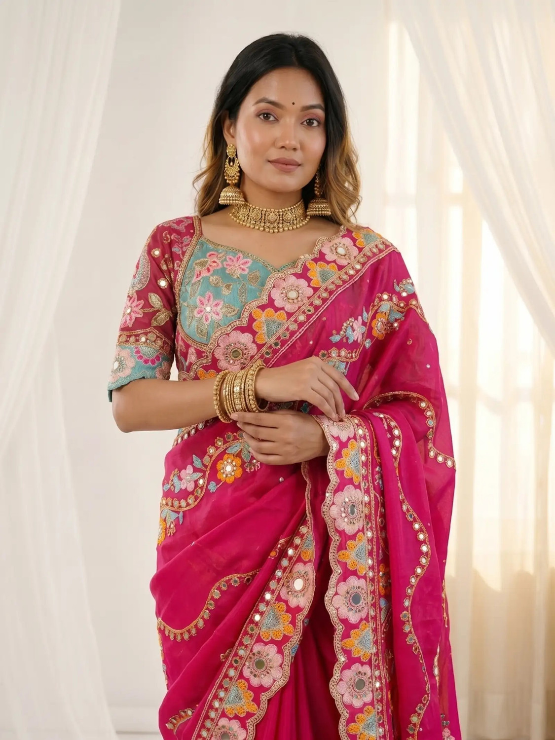 Image of Shiroya Brothers Embellished, Self Design, Woven Bollywood Silk Blend Saree