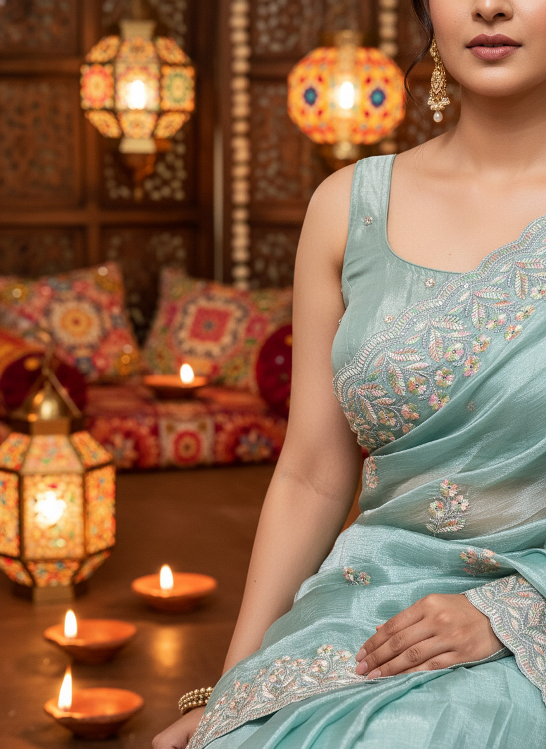 Image of Sariya Embroidered Bollywood Organza, Chiffon Saree