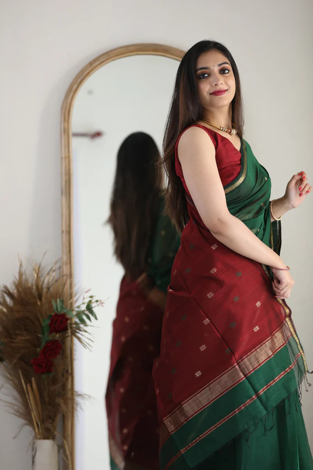 Image of KAKADIYA Embroidered Banarasi Cotton Silk Saree