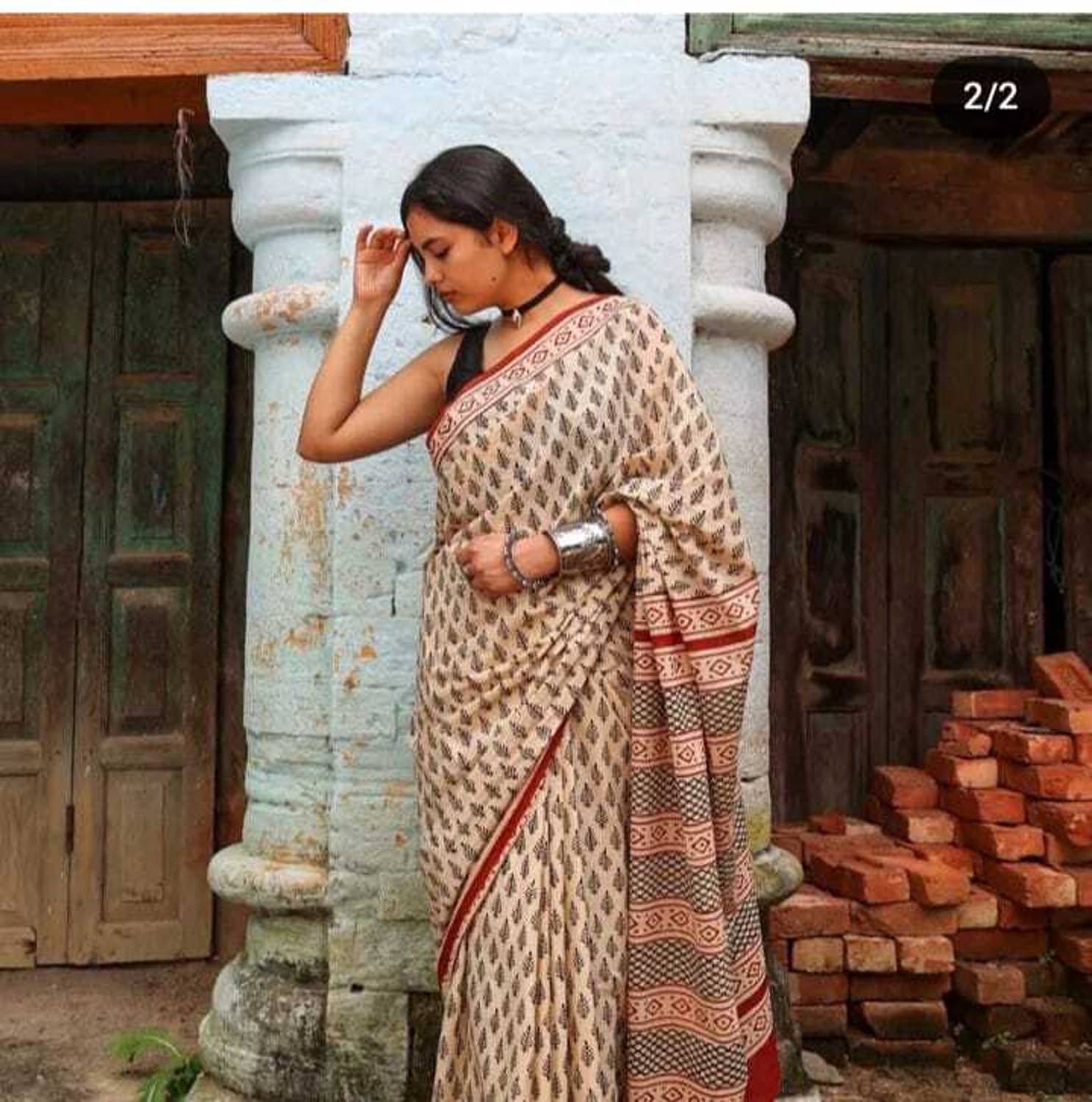 AARAANA Floral Print, Self Design, Striped Kanjivaram Linen, Cotton Linen Saree