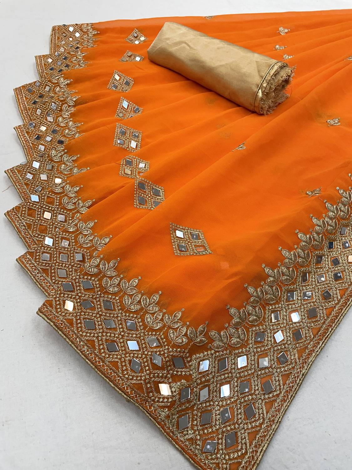 ROSYQUEEN Embroidered Bollywood Georgette Saree (Mustard)