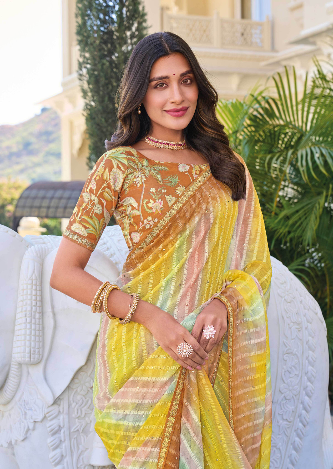 Image of Laxmipati sarees Striped Daily Wear Chiffon Saree
