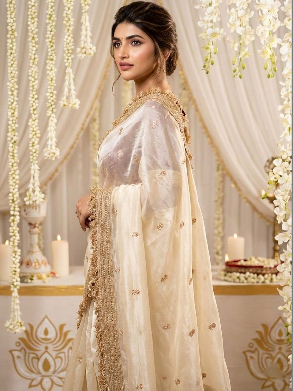Image of sadika Embroidered, Embellished Bollywood Tissue, Pure Silk Saree