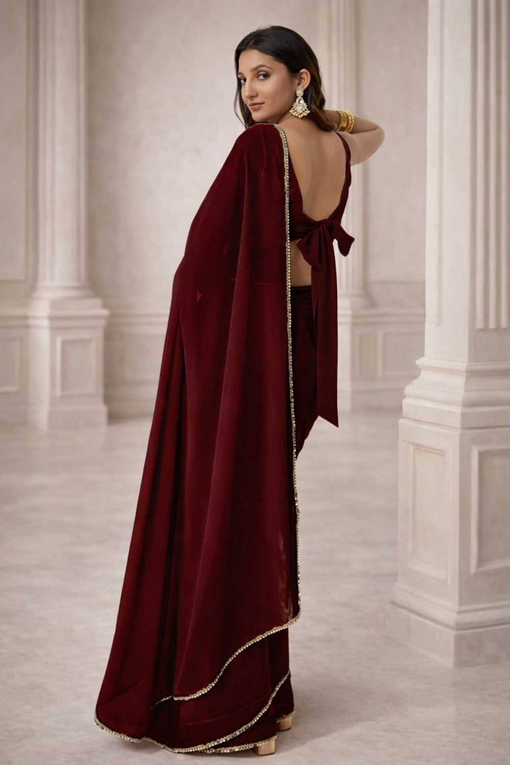 Image of MAHARAJ SAREES Embellished Daily Wear Georgette Saree (Maroon)
