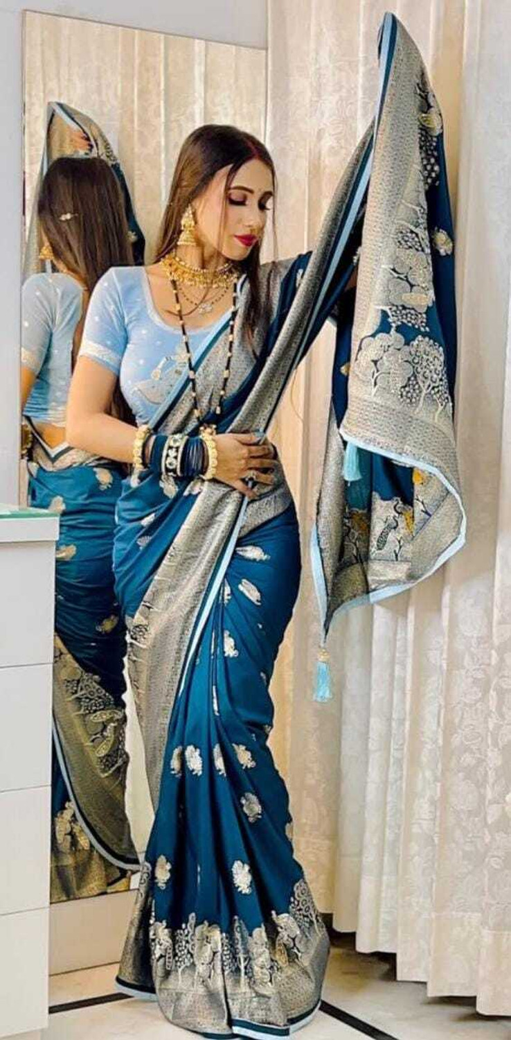 Image of Gajj Kesari World Woven Banarasi Chanderi Saree (Multicolor)