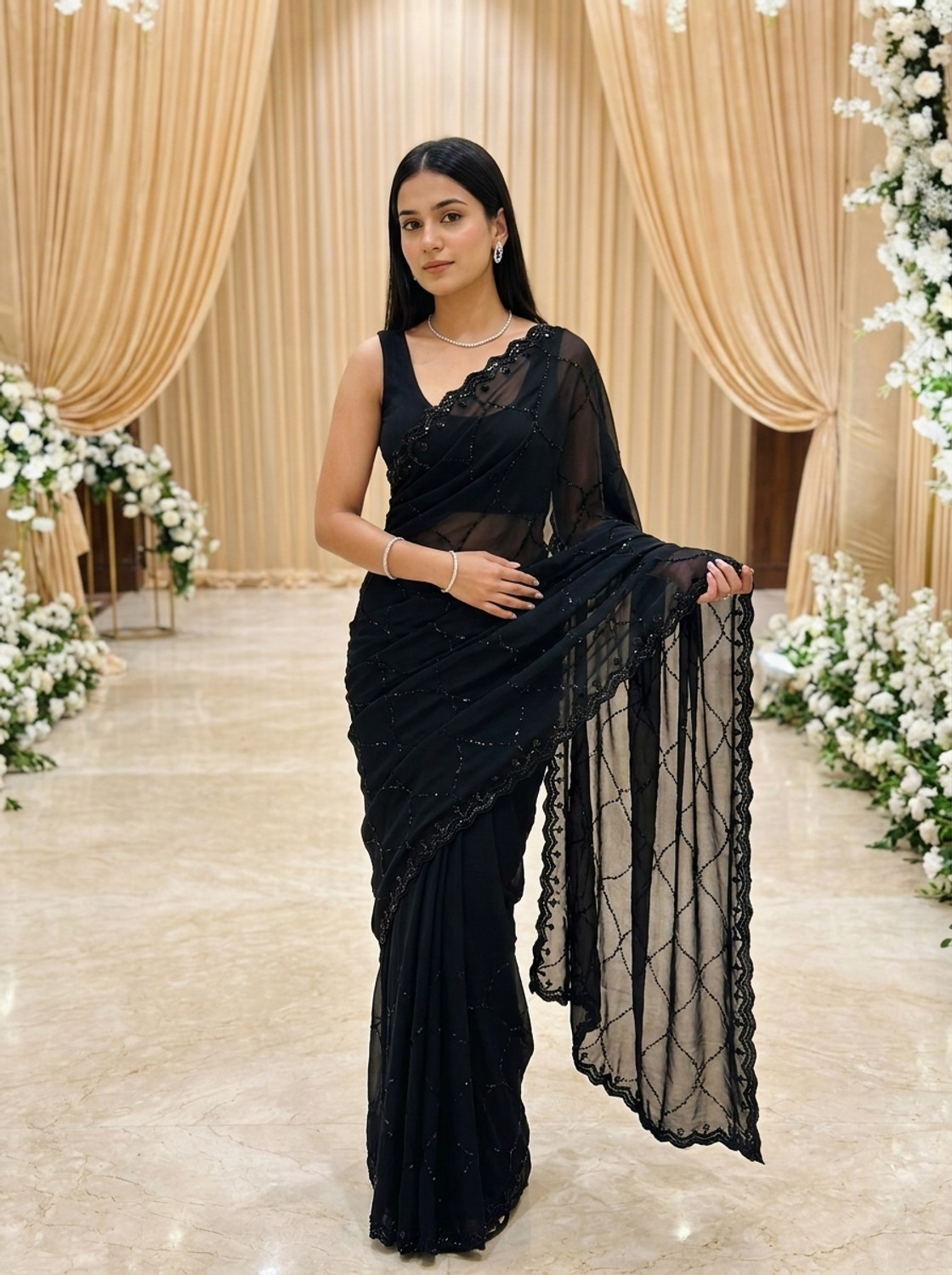 SOVANSALI Embroidered Bollywood Georgette Saree