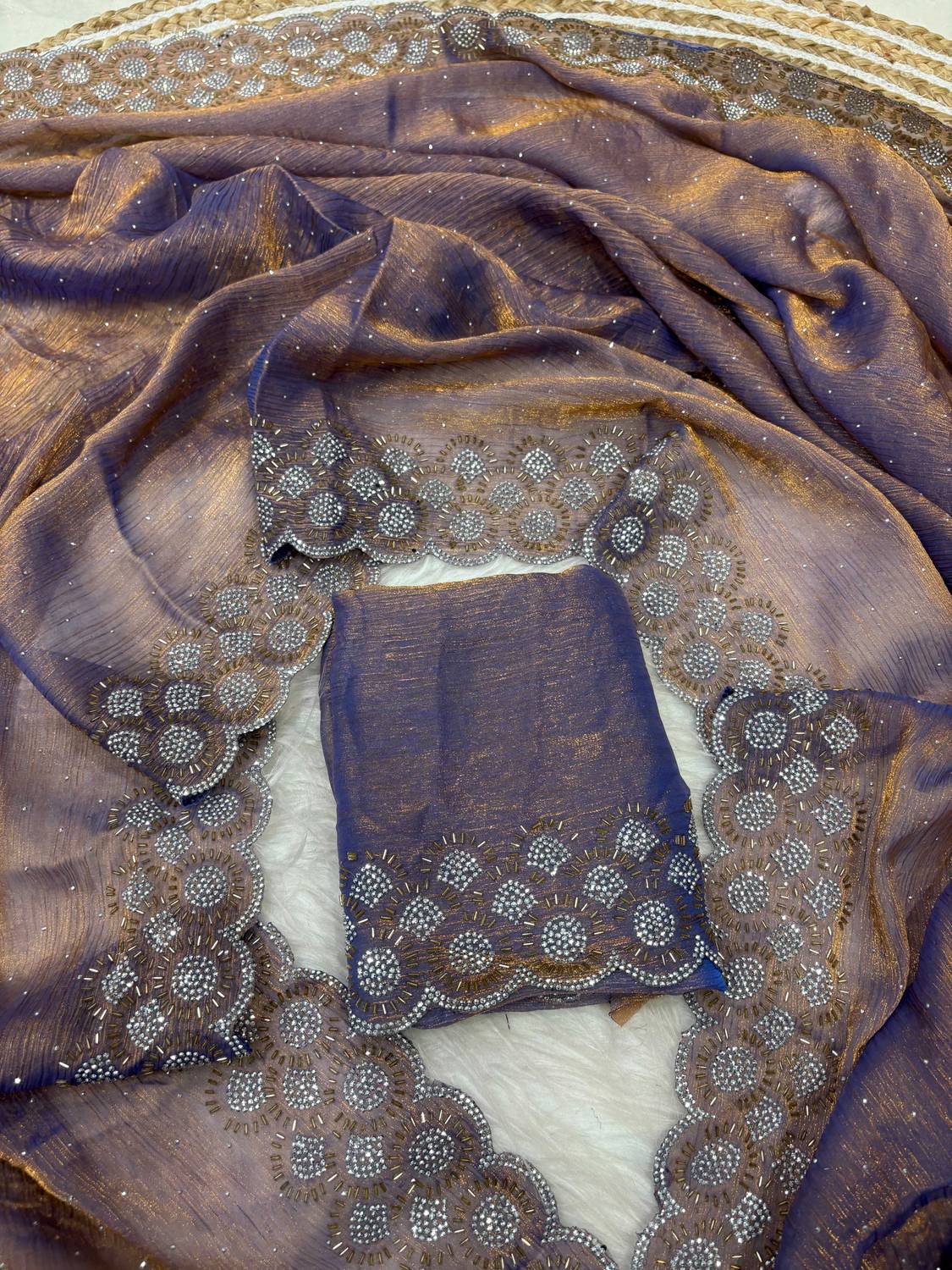 sadika Embellished Bollywood Jimmy Jimmy Saree Purple - Image 3