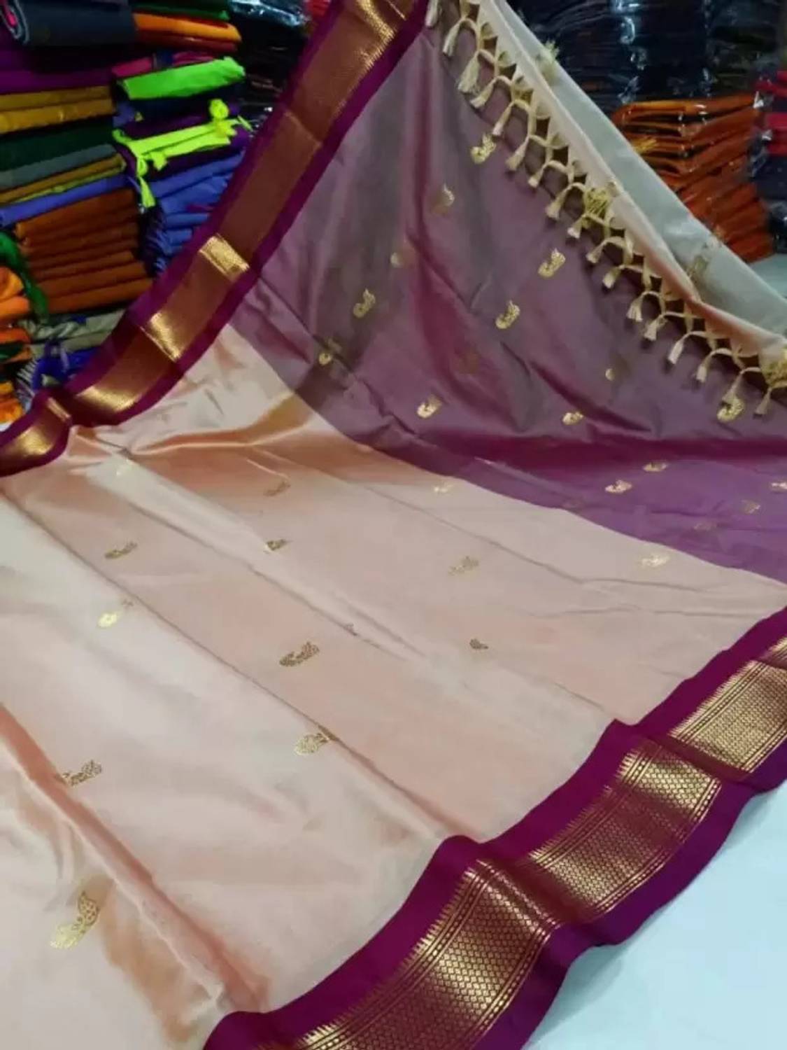Bloriza Temple Border, Woven, Self Design Paithani Cotton Silk Saree