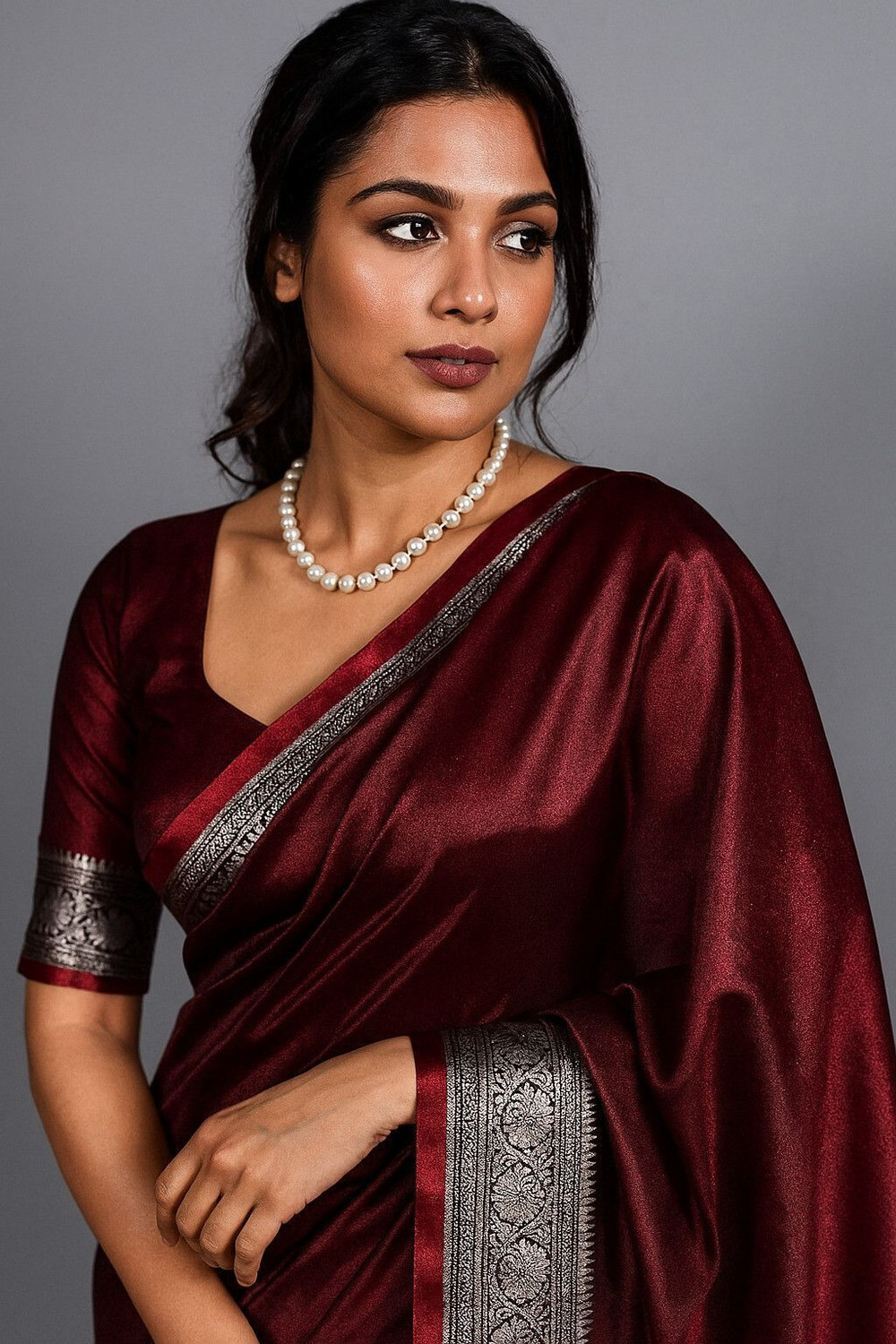 Image of KATHLA Printed Banarasi Satin Saree
