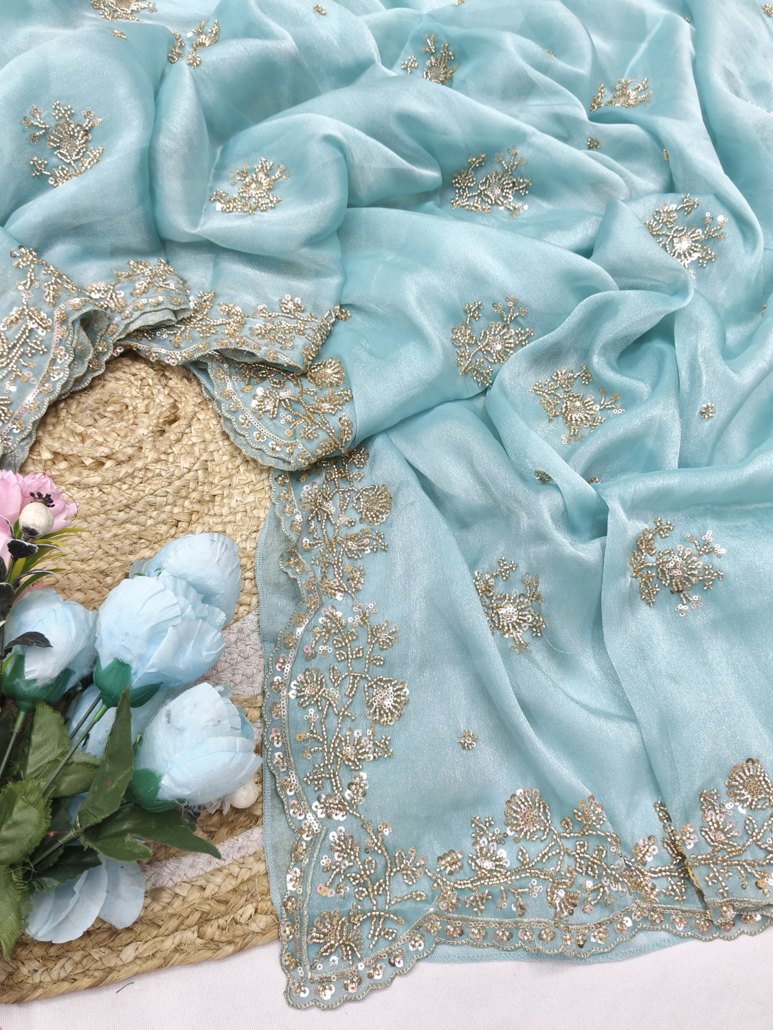 Image of GEZREL Embroidered Bollywood Organza Saree