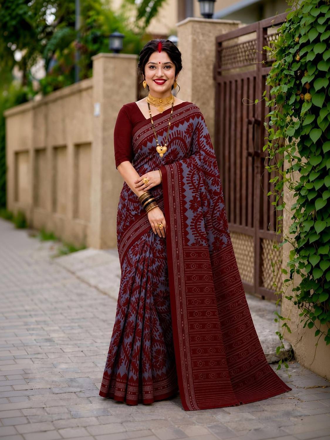 AARUSHRI Geometric Print Sambalpuri Cotton Blend Saree