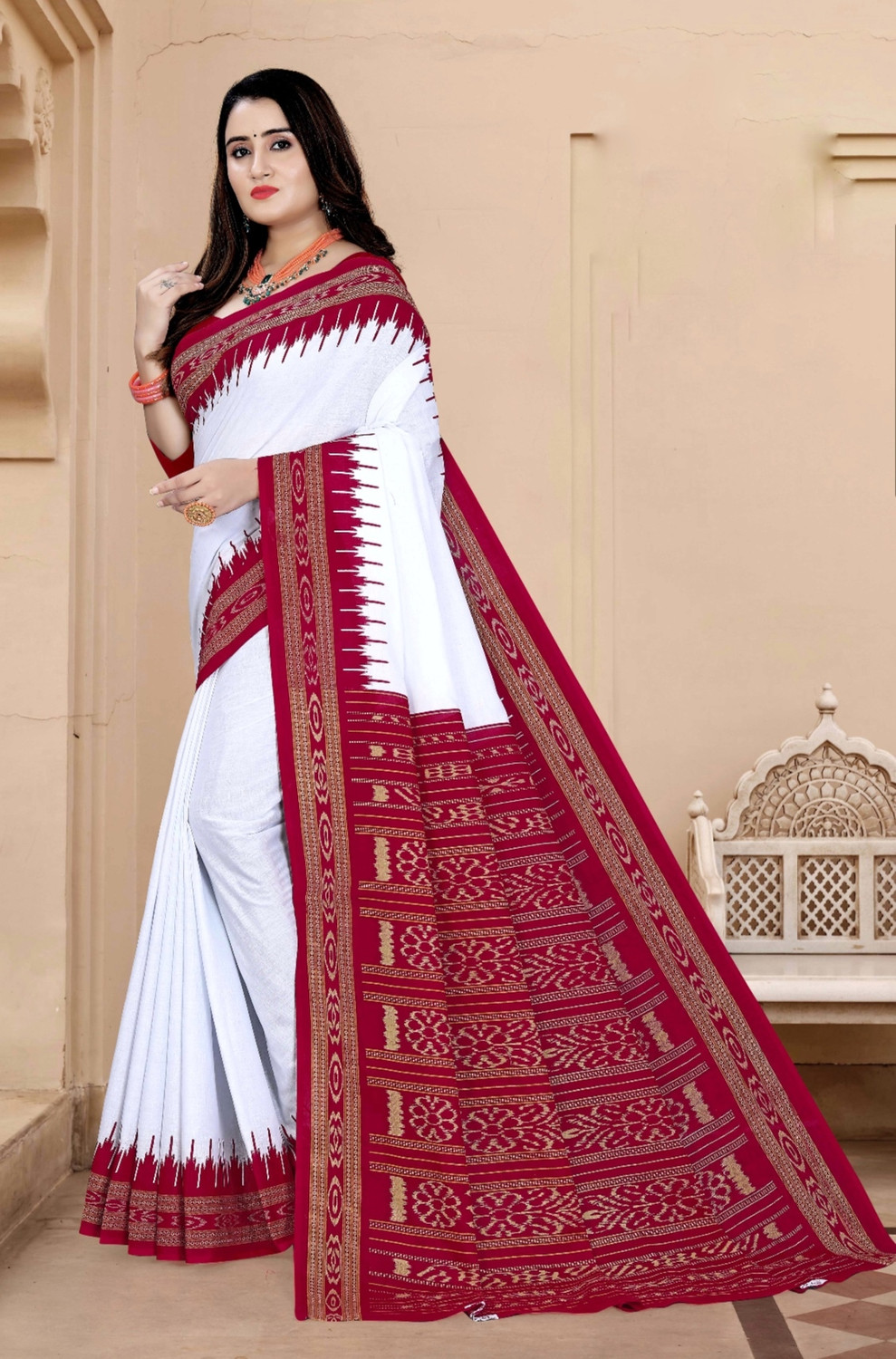Image of ETHNIC SAREES Bharat Printed Sambalpuri Pure Cotton Saree