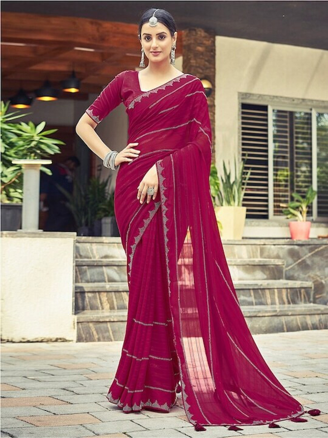 Image of HouseOfCommon Solid /Plain Kanjivaram Georgette Saree