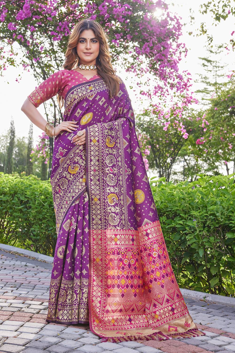 Perfect Wear Printed Patola Cotton Silk, Jacquard Saree