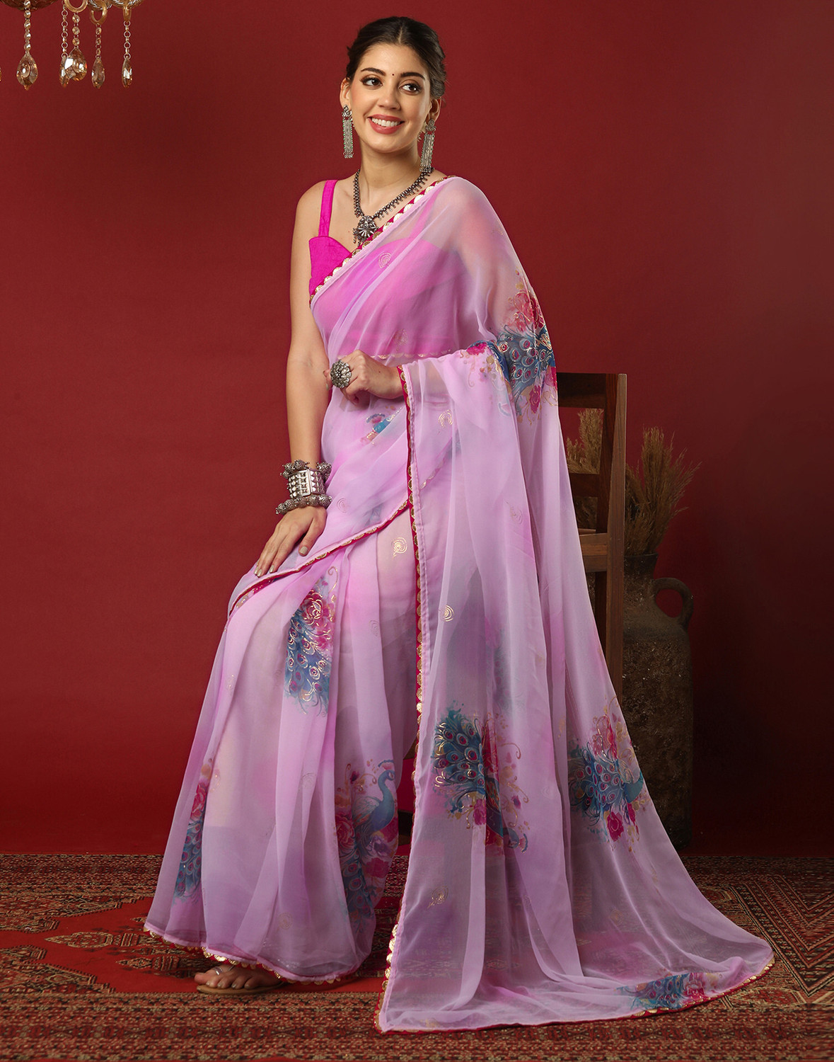 Image of Samah Printed, Embellished Bollywood Georgette Saree
